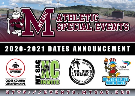 Mt. SAC 2020-2021 Athletic Special Events Dates Announcement graphic.
